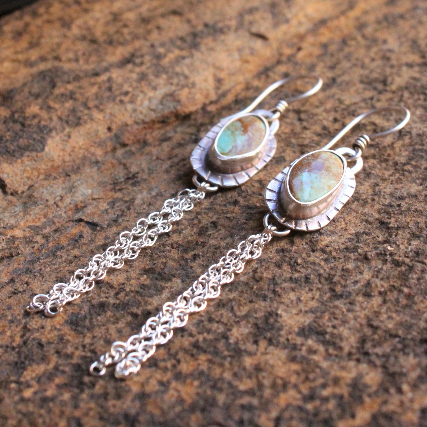 Kingman Turquoise and Silver Chain Earrings