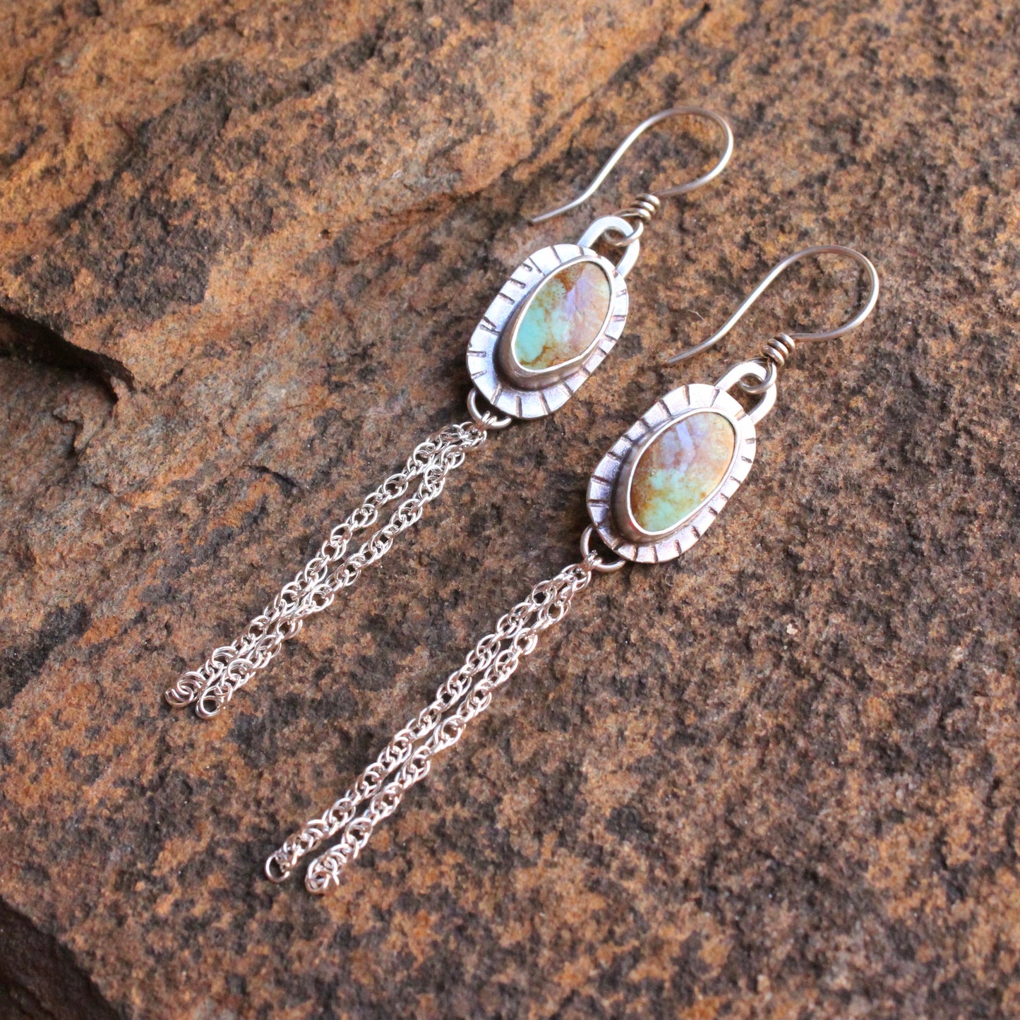 Kingman Turquoise and Silver Chain Earrings