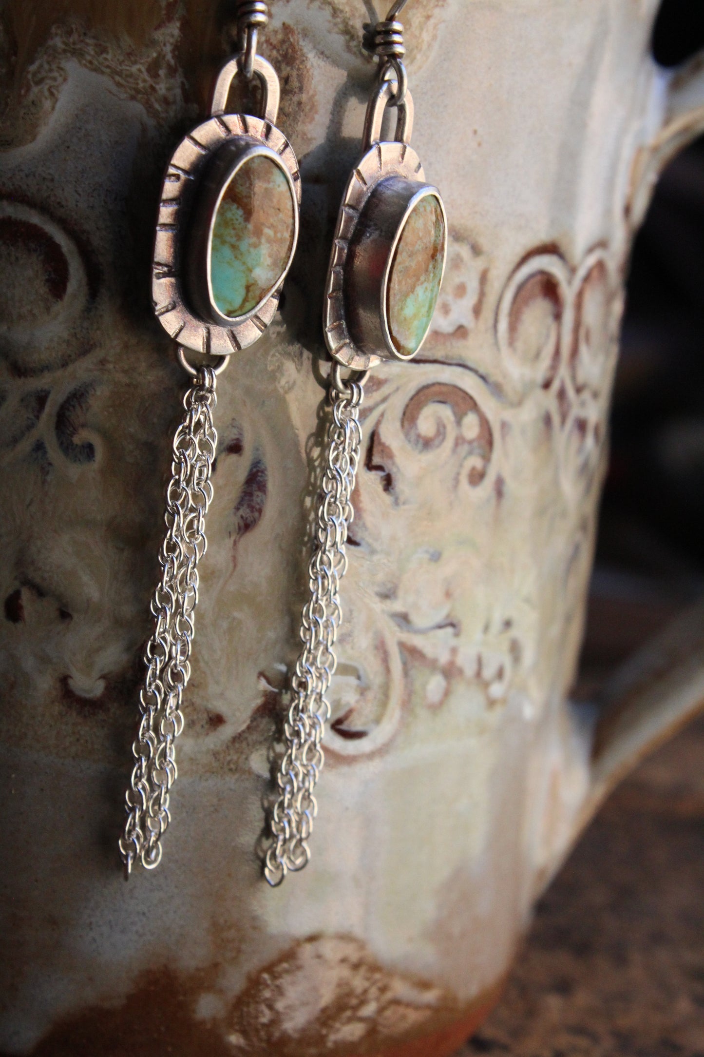 Kingman Turquoise and Silver Chain Earrings