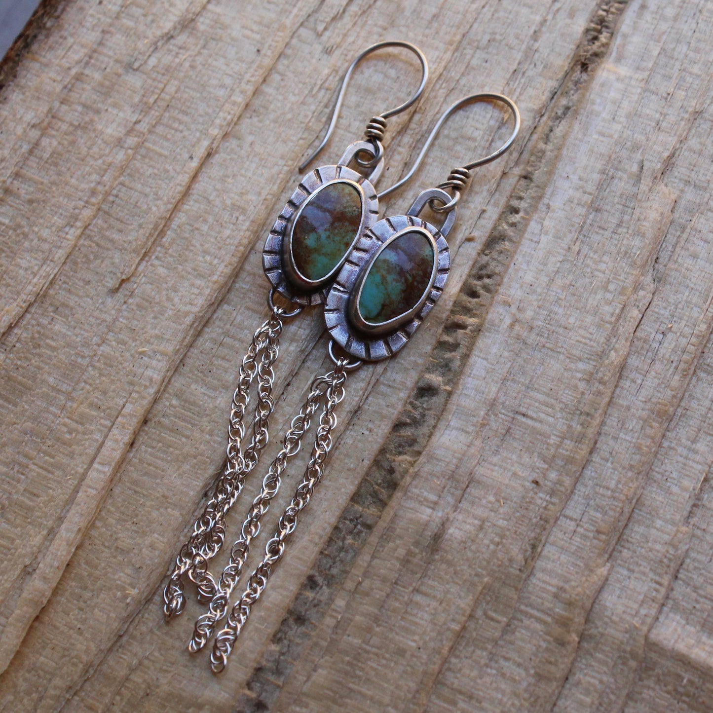 Kingman Turquoise and Silver Chain Earrings