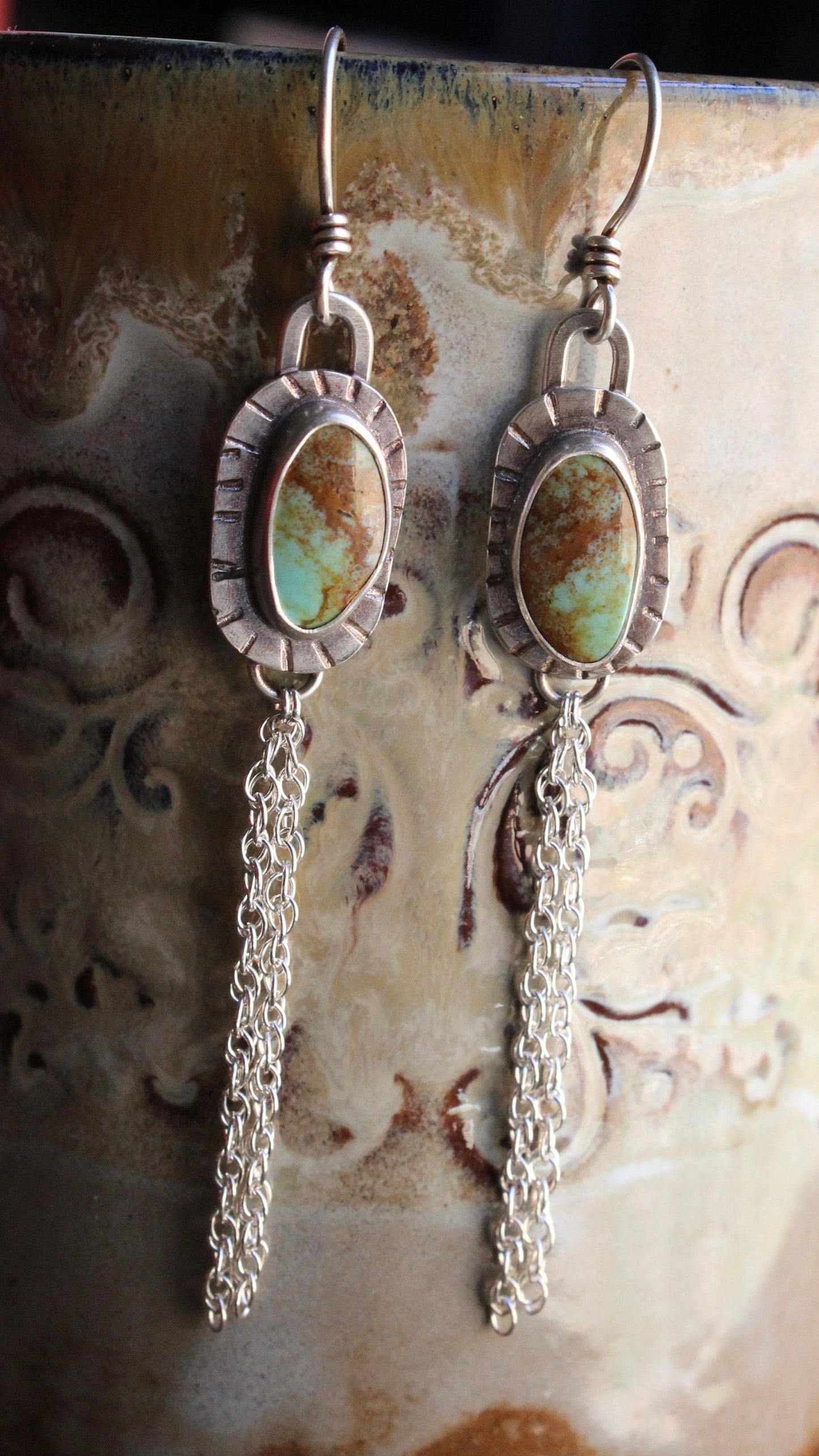 Kingman Turquoise and Silver Chain Earrings