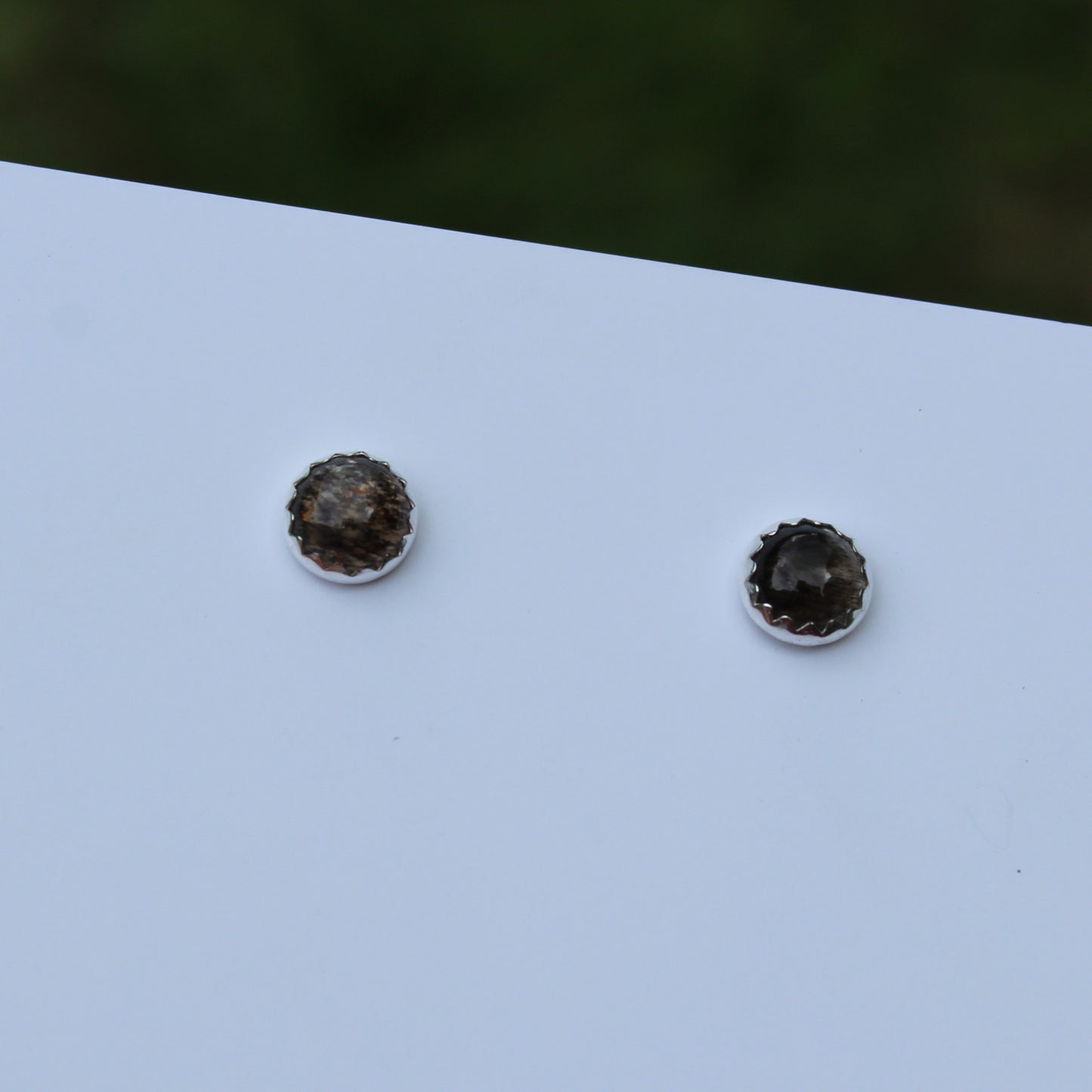 6mm Black Moonstone and Silver Studs