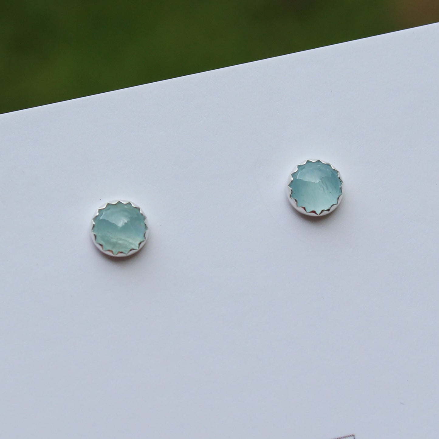 6mm Aquamarine Studs with Serrated Setting
