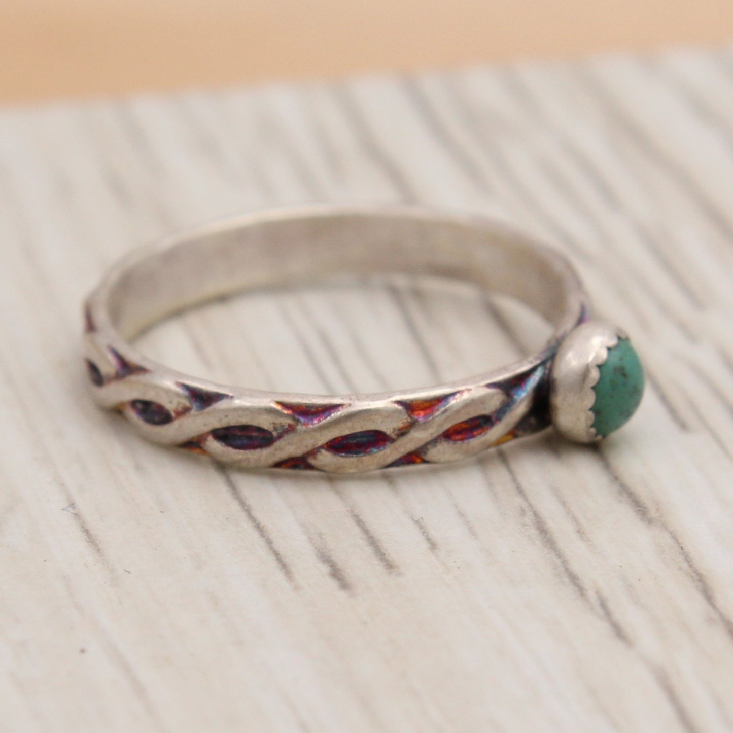 Size 6.75 Turquoise and Silver Twist Ring