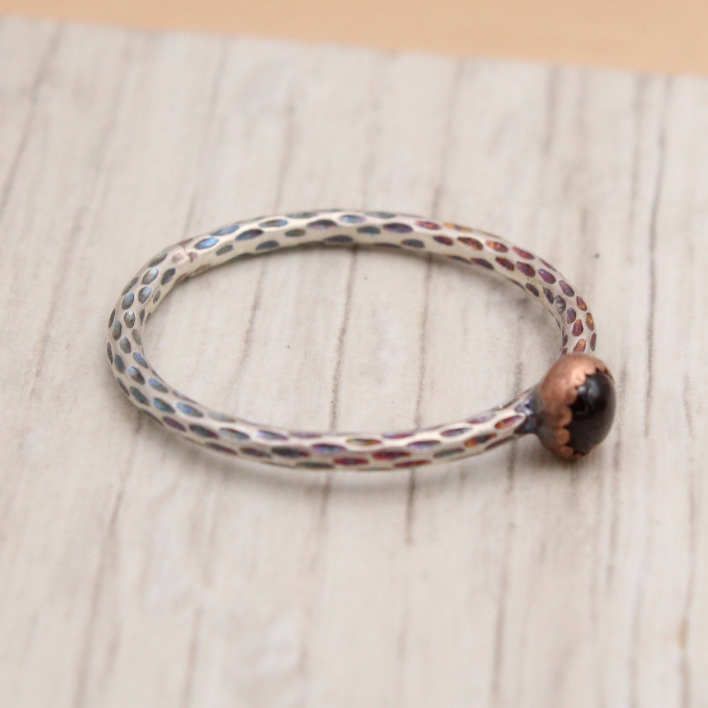 Size 8.5 Garnet, Copper and Sterling Silver Ring