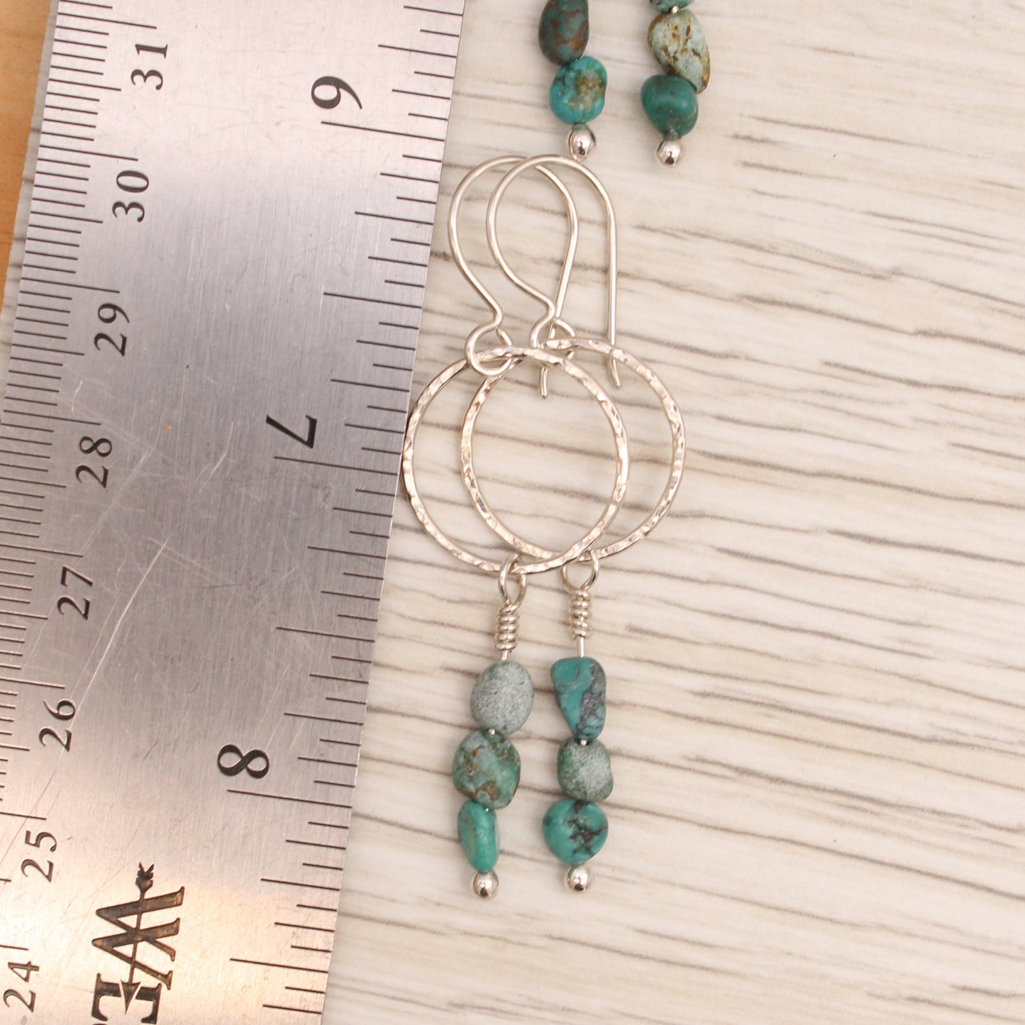 #3124 Hubei Turquoise Beads on Sterling Silver Dangle Earrings