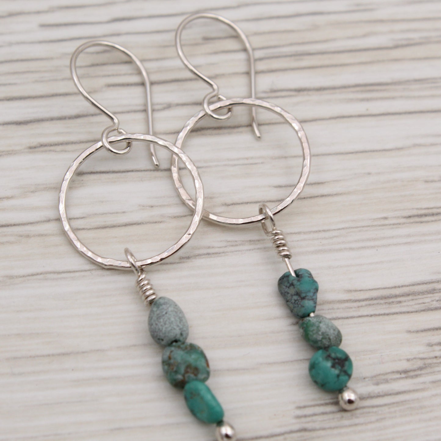 #3124 Hubei Turquoise Beads on Sterling Silver Dangle Earrings