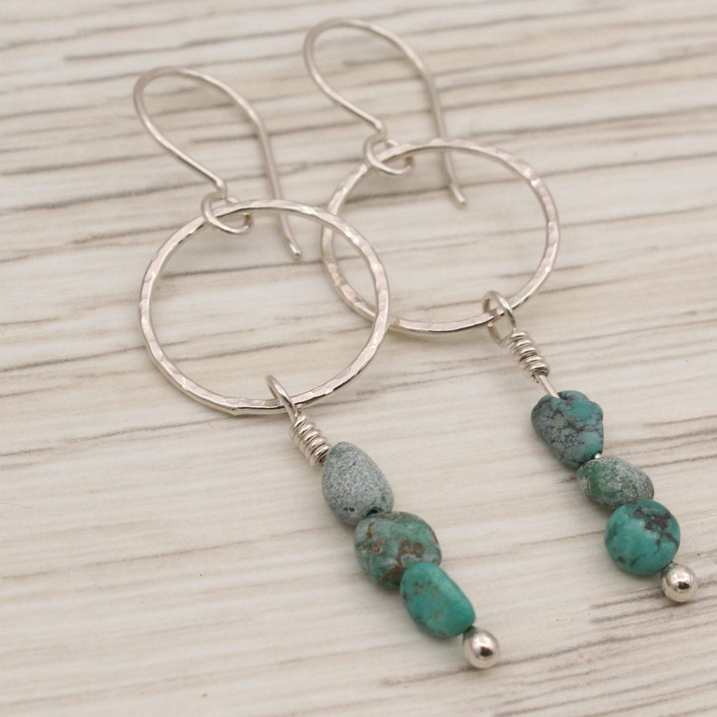 #3124 Hubei Turquoise Beads on Sterling Silver Dangle Earrings