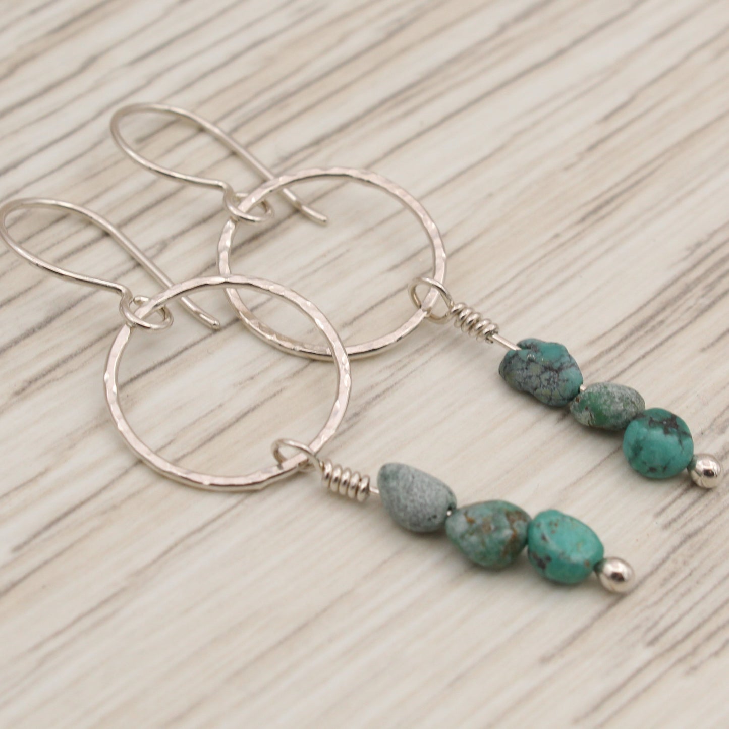 #3124 Hubei Turquoise Beads on Sterling Silver Dangle Earrings