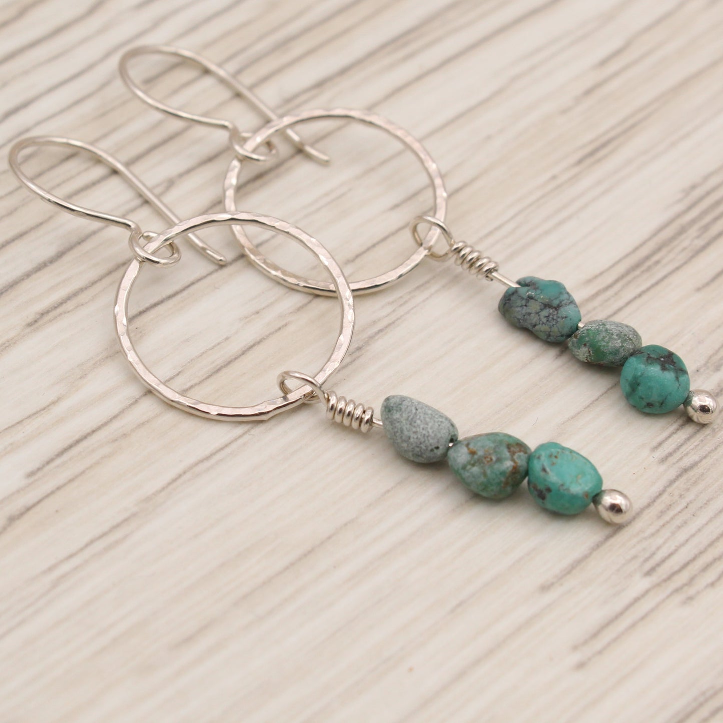 #3124 Hubei Turquoise Beads on Sterling Silver Dangle Earrings