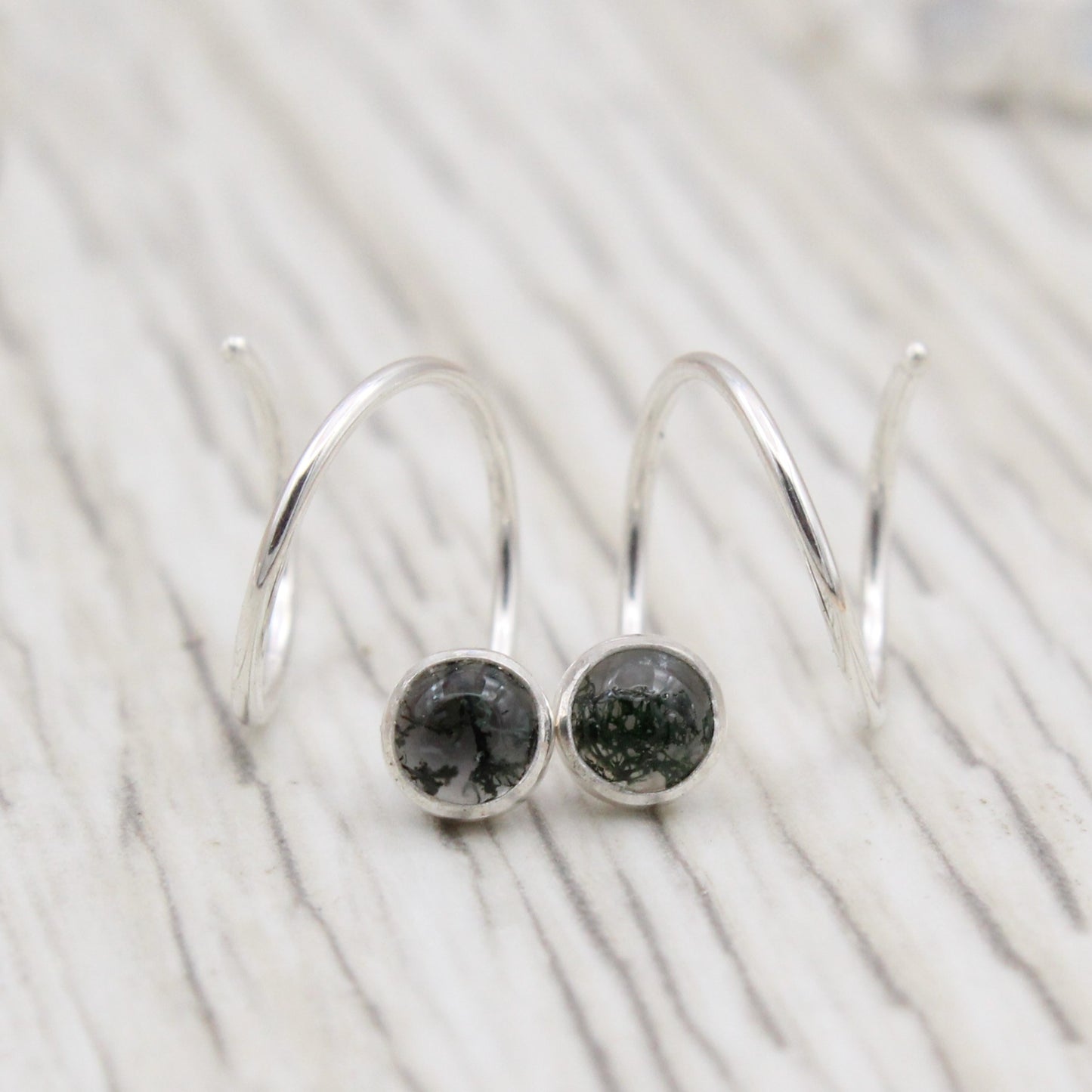 #3138 Moss Agate Double Piercing Hoops