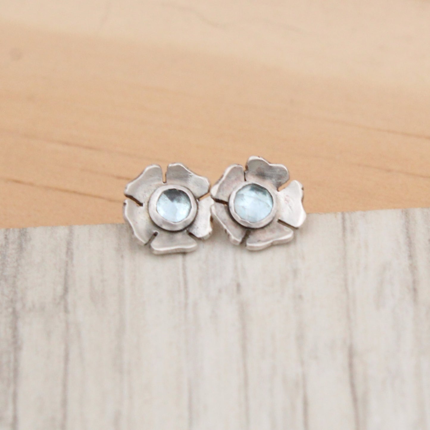 Swiss Blue Topaz Flower Studs
