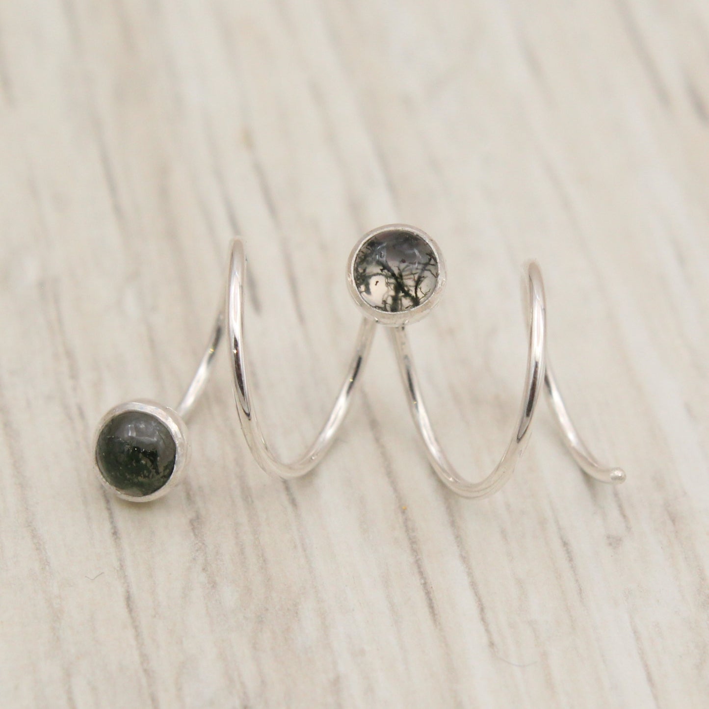 #3138 Moss Agate Double Piercing Hoops