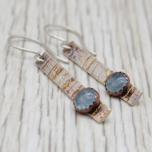 Aquamarine and Textured Silver Dangle Earrings