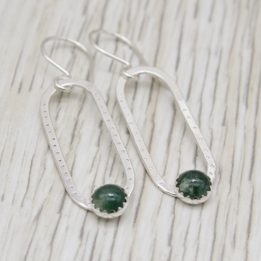 Moss Agate and Sterling Silver Dangle Earrings