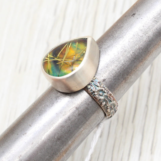 Size 9 1/4 #3174 Aurora Opal and Golden Rutilated Quartz Doublet