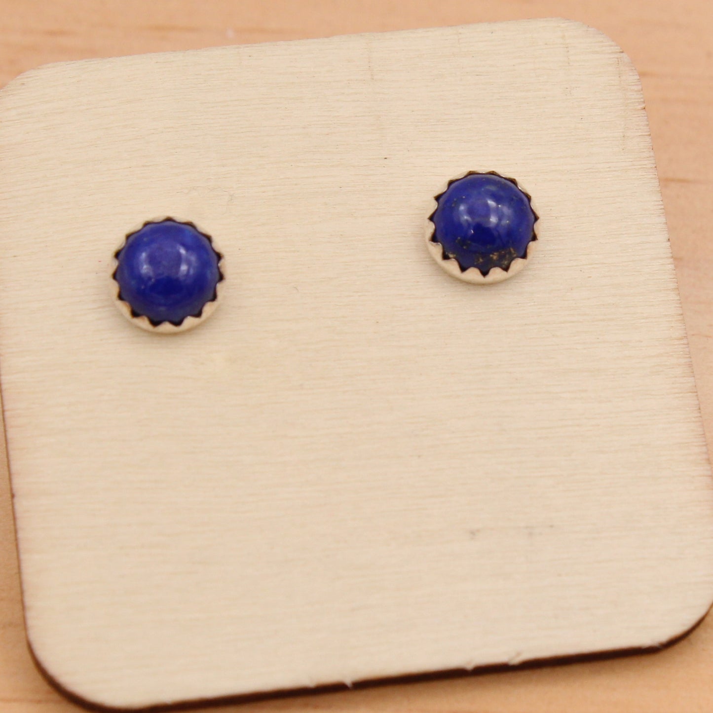 #3035 Lapis Studs - 6mm in Serrated Setting