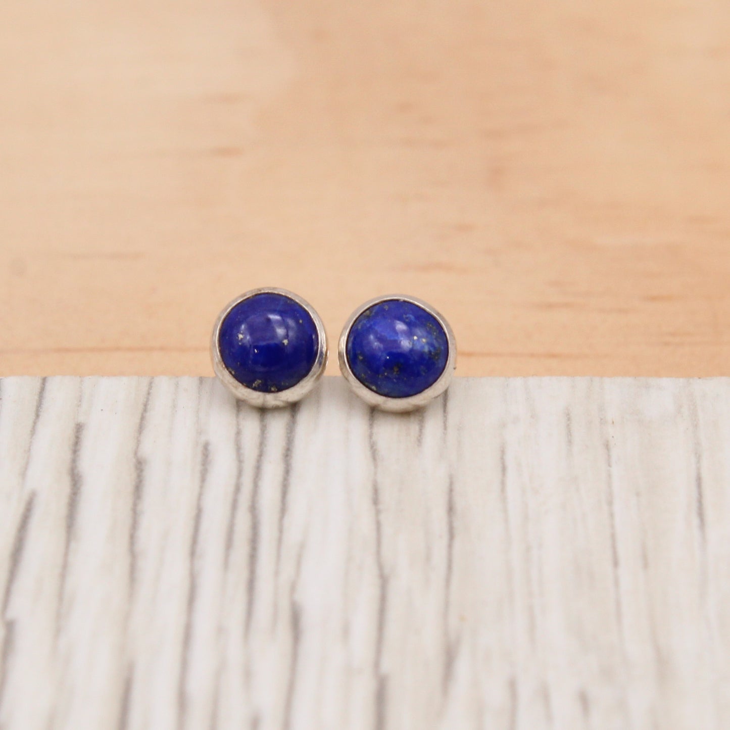 #3036 Lapis Studs - 6mm in Smooth Setting
