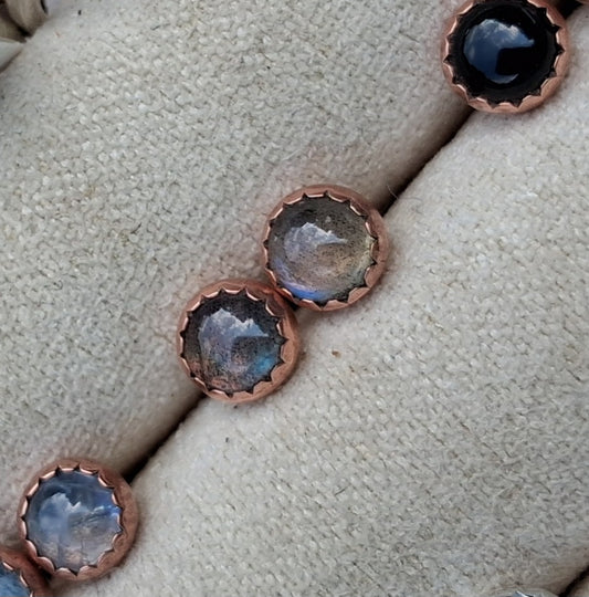 Labradorite Stud Earrings with Copper Serrated Setting