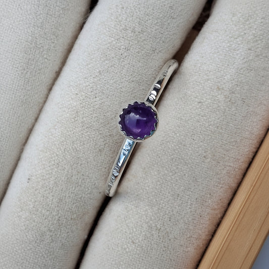 Size 9.5 Amethyst and Sterling Silver Stack Ring