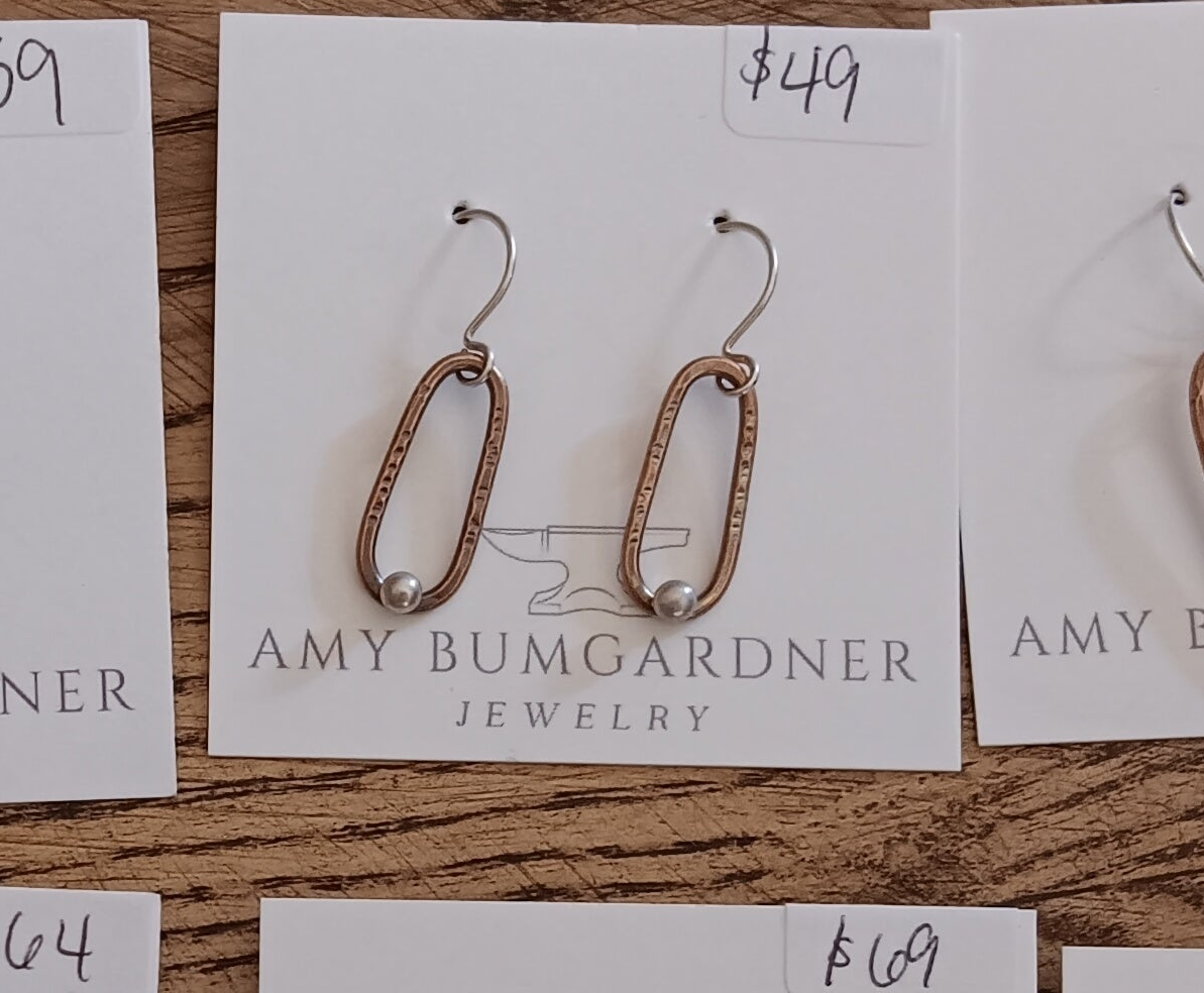 Copper Earrings with Silver Accent Ball