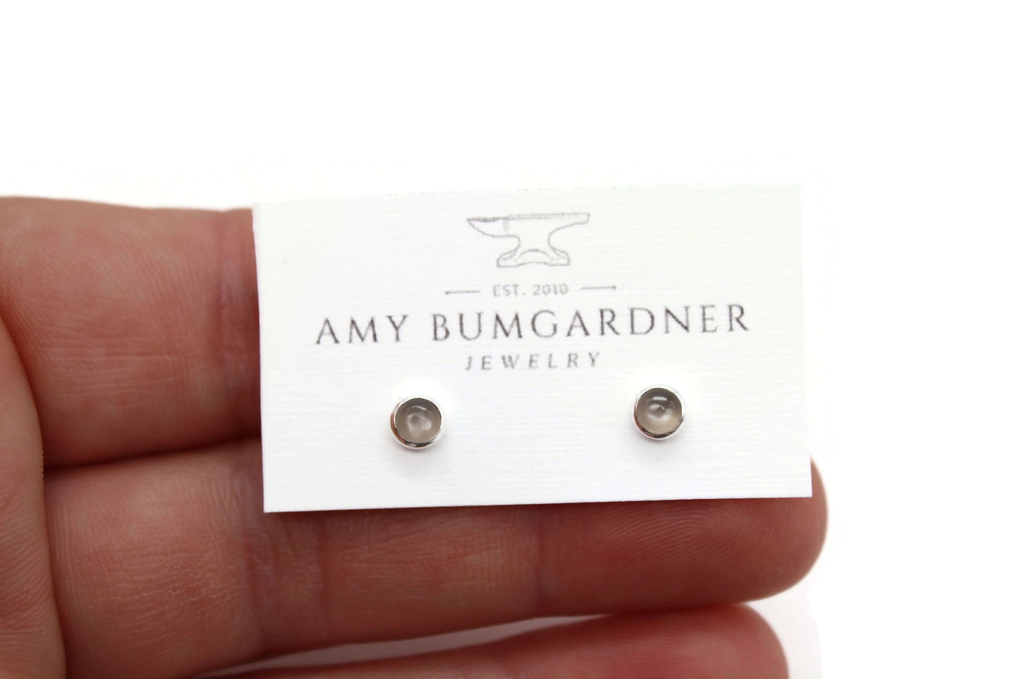 #3012 Moss Agate Stud Earrings with Smooth Setting