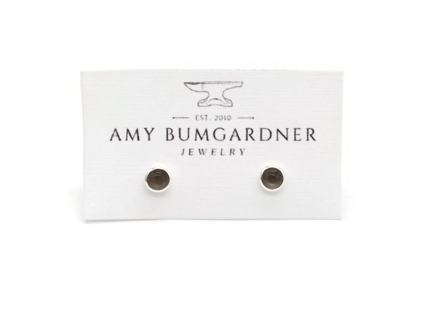 #3010 Gray Moonstone Stud Earrings with Smooth Setting