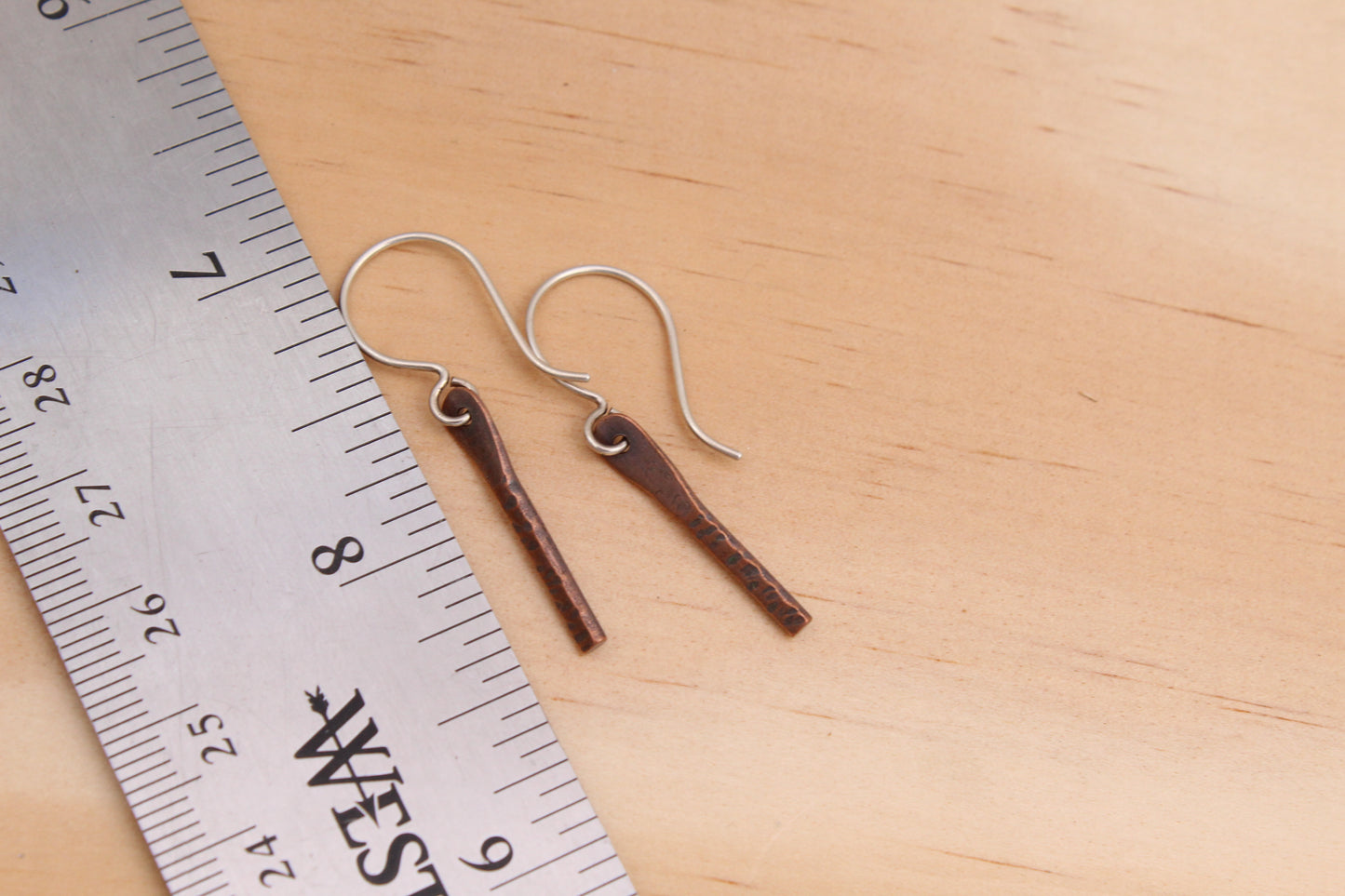 Copper Stick Dangle Earrings - Small