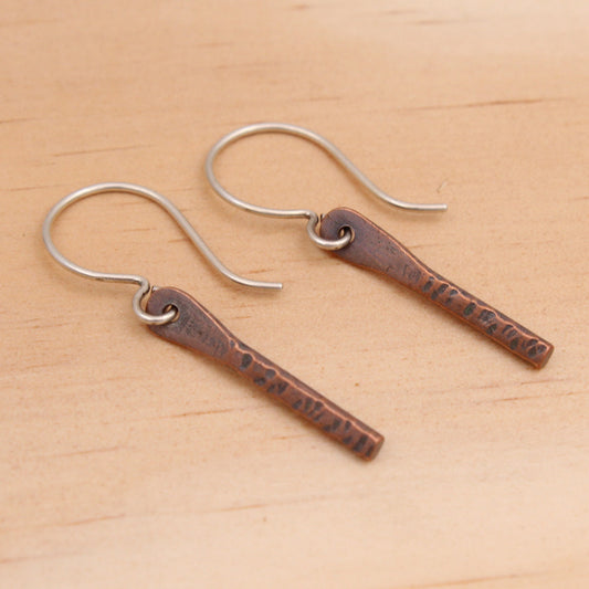 Copper Stick Dangle Earrings - Small