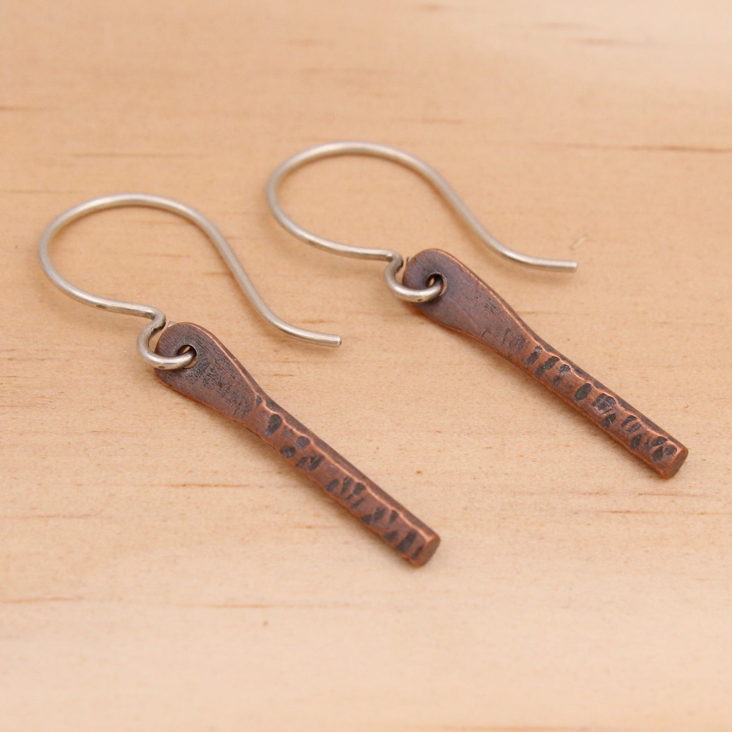 Copper Stick Dangle Earrings - Small