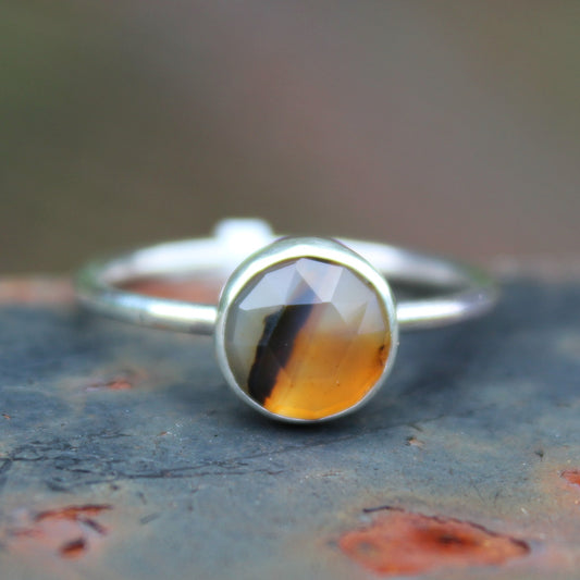 Size 9 Montana Agate Ring with 1.6mm Round Sterling Silver Band