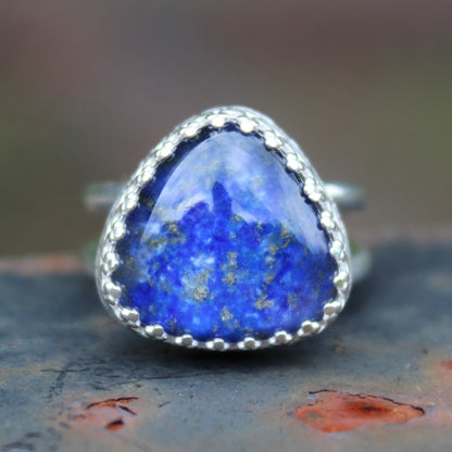 Size 7 Lapis Lazuli and Himalayan Quartz Doublet Ring with Double Sterling Silver Band