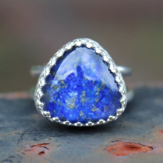 Size 7 Lapis Lazuli and Himalayan Quartz Doublet Ring with Double Sterling Silver Band