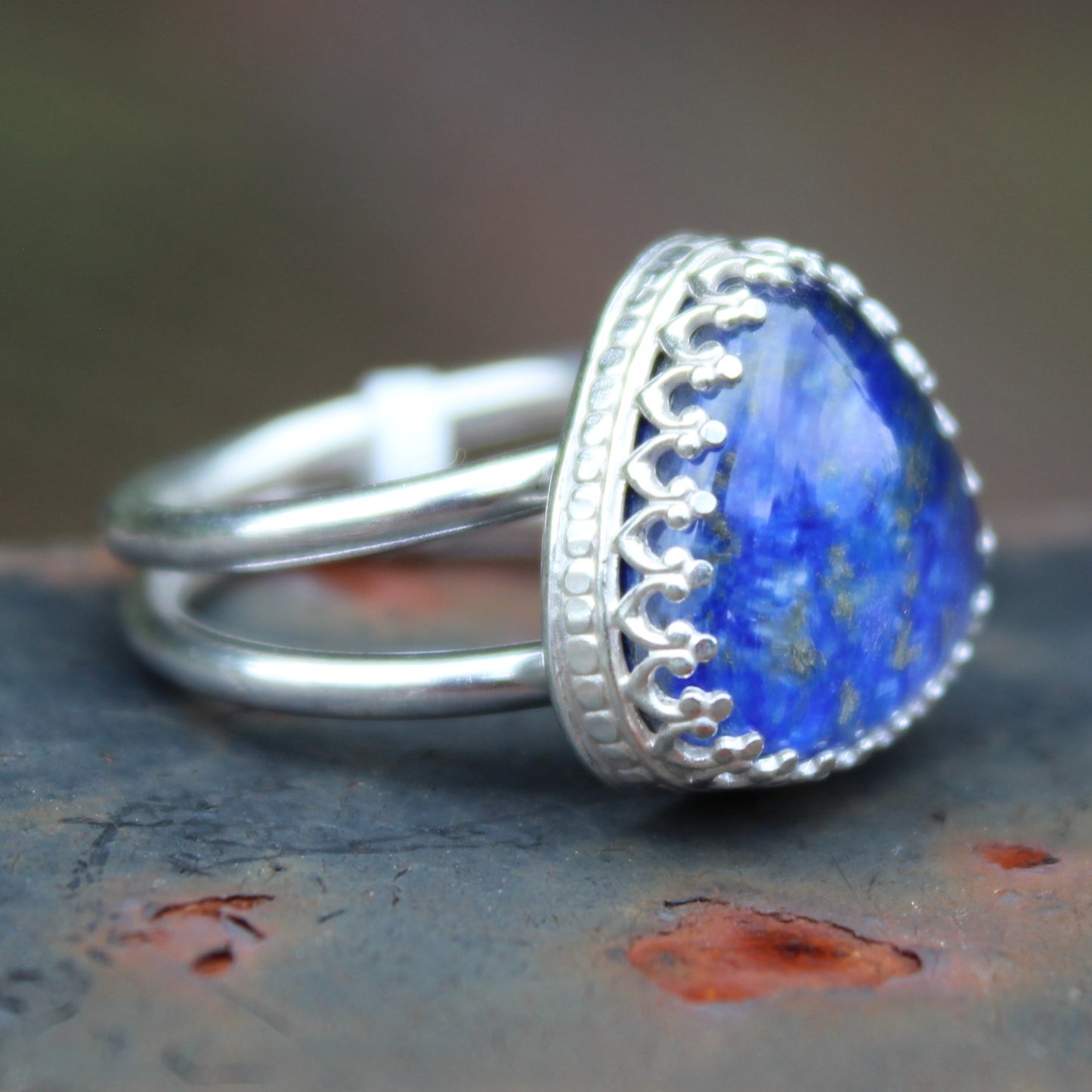 Size 7 Lapis Lazuli and Himalayan Quartz Doublet Ring with Double Sterling Silver Band