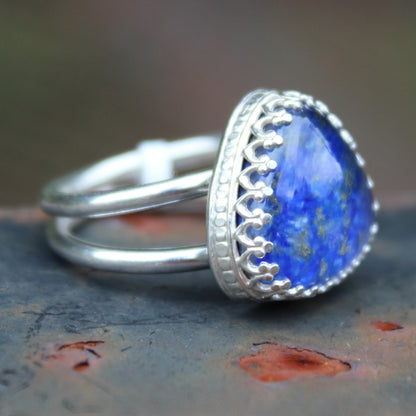 Size 7 Lapis Lazuli and Himalayan Quartz Doublet Ring with Double Sterling Silver Band