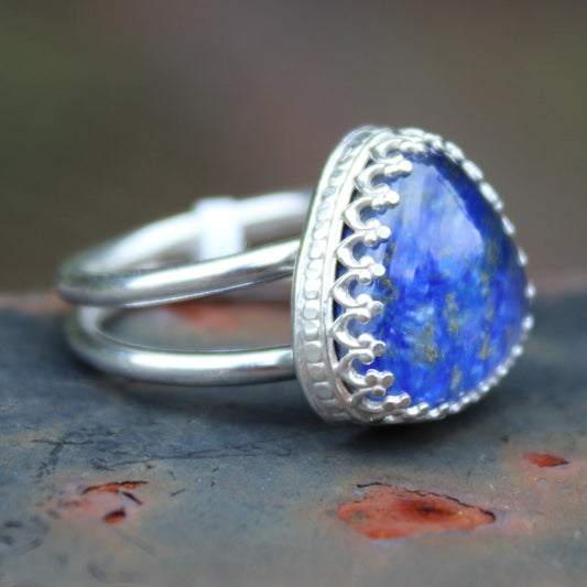 Size 7 Lapis Lazuli and Himalayan Quartz Doublet Ring with Double Sterling Silver Band