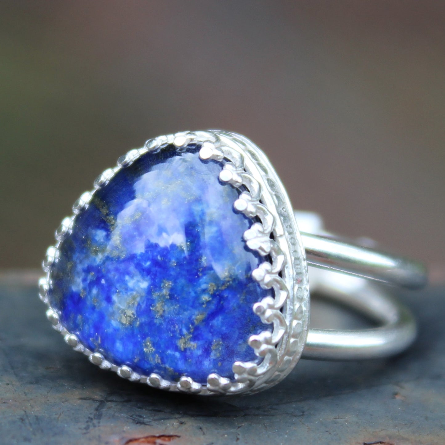 Size 7 Lapis Lazuli and Himalayan Quartz Doublet Ring with Double Sterling Silver Band
