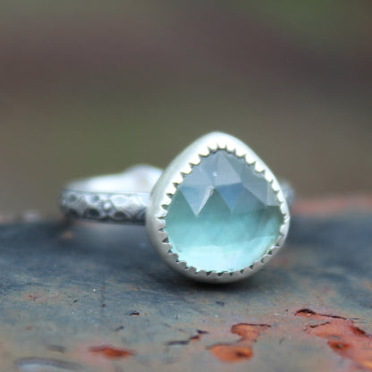 Size 7 Blue Topaz and Mother of Pearl Doublet Ring