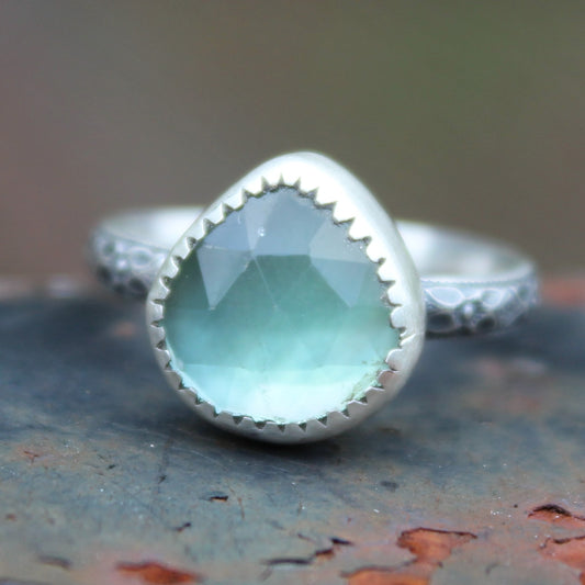 Size 7 Blue Topaz and Mother of Pearl Doublet Ring