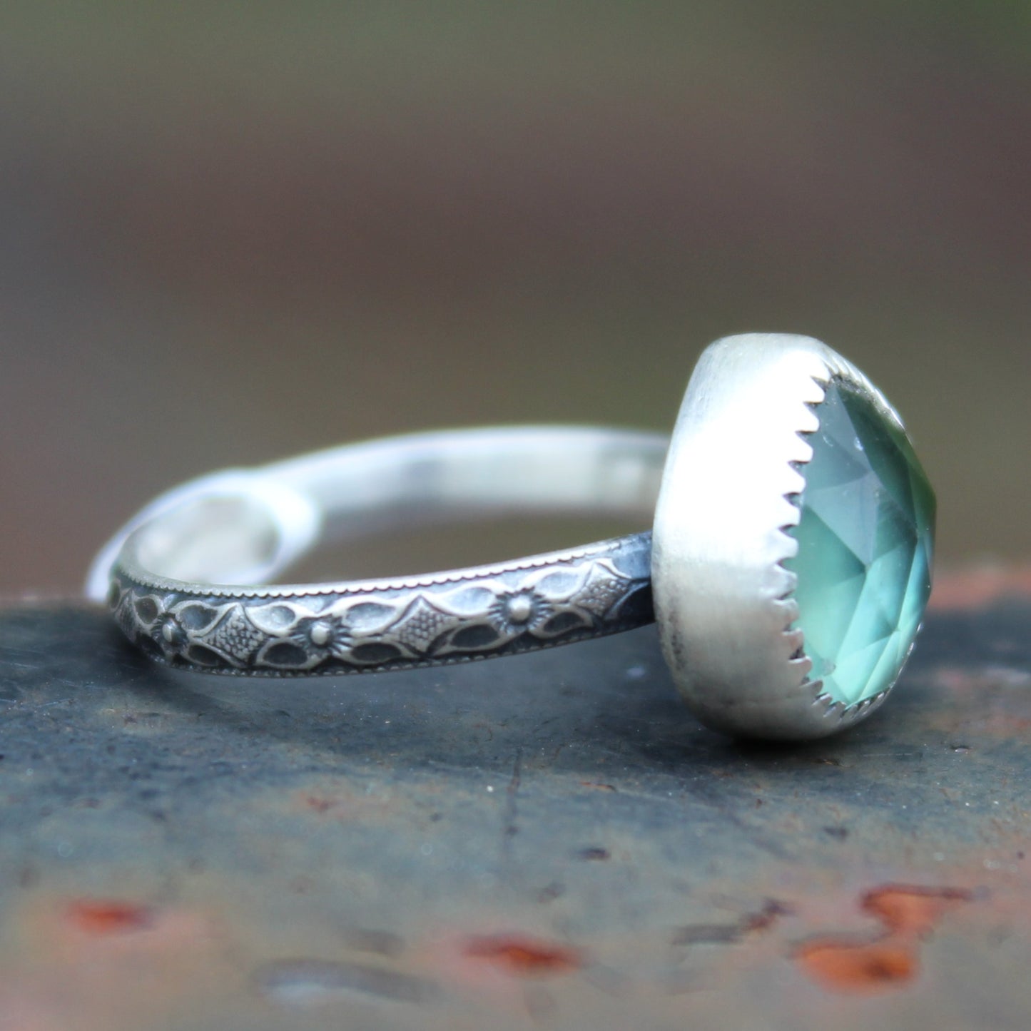 Size 7 Blue Topaz and Mother of Pearl Doublet Ring