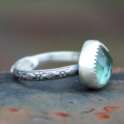 Size 7 Blue Topaz and Mother of Pearl Doublet Ring