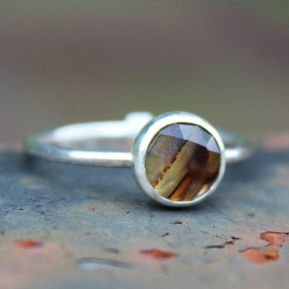 Size 10 Montana Agate Ring with 1.6mm Sterling Silver Round Band