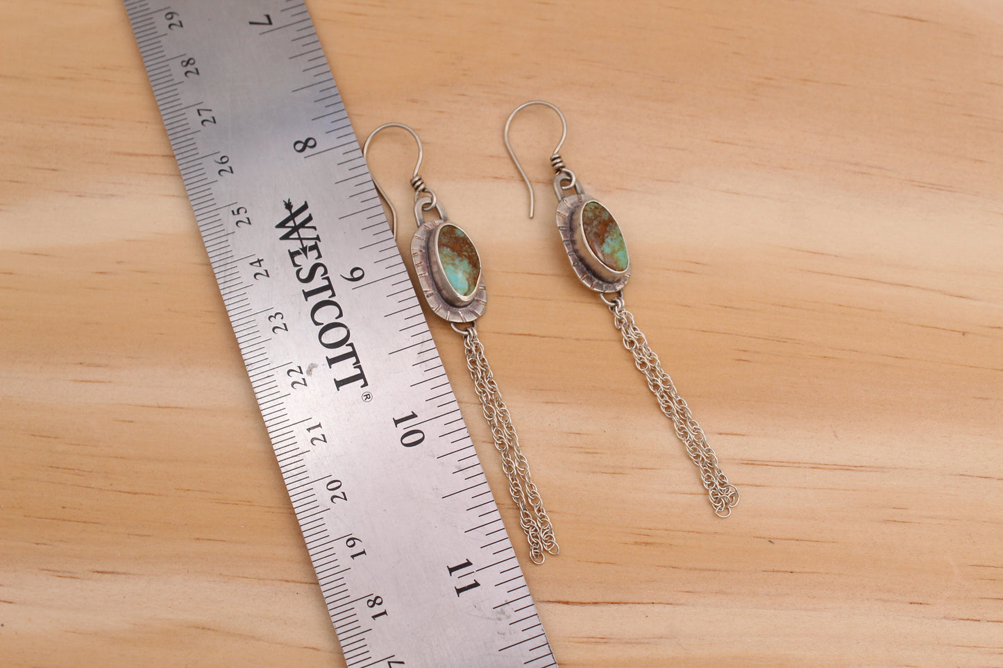 Kingman Turquoise and Silver Chain Earrings