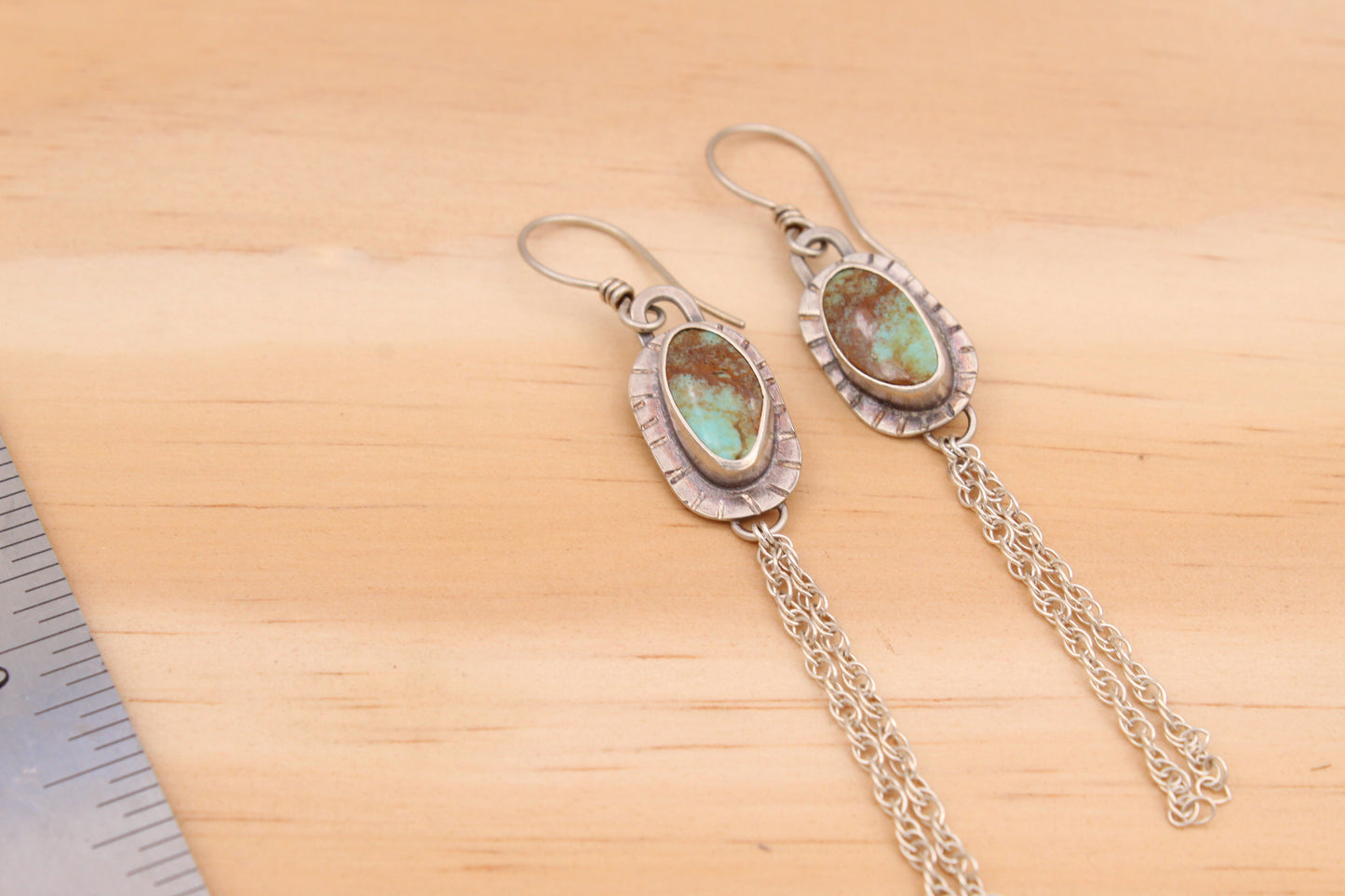 Kingman Turquoise and Silver Chain Earrings