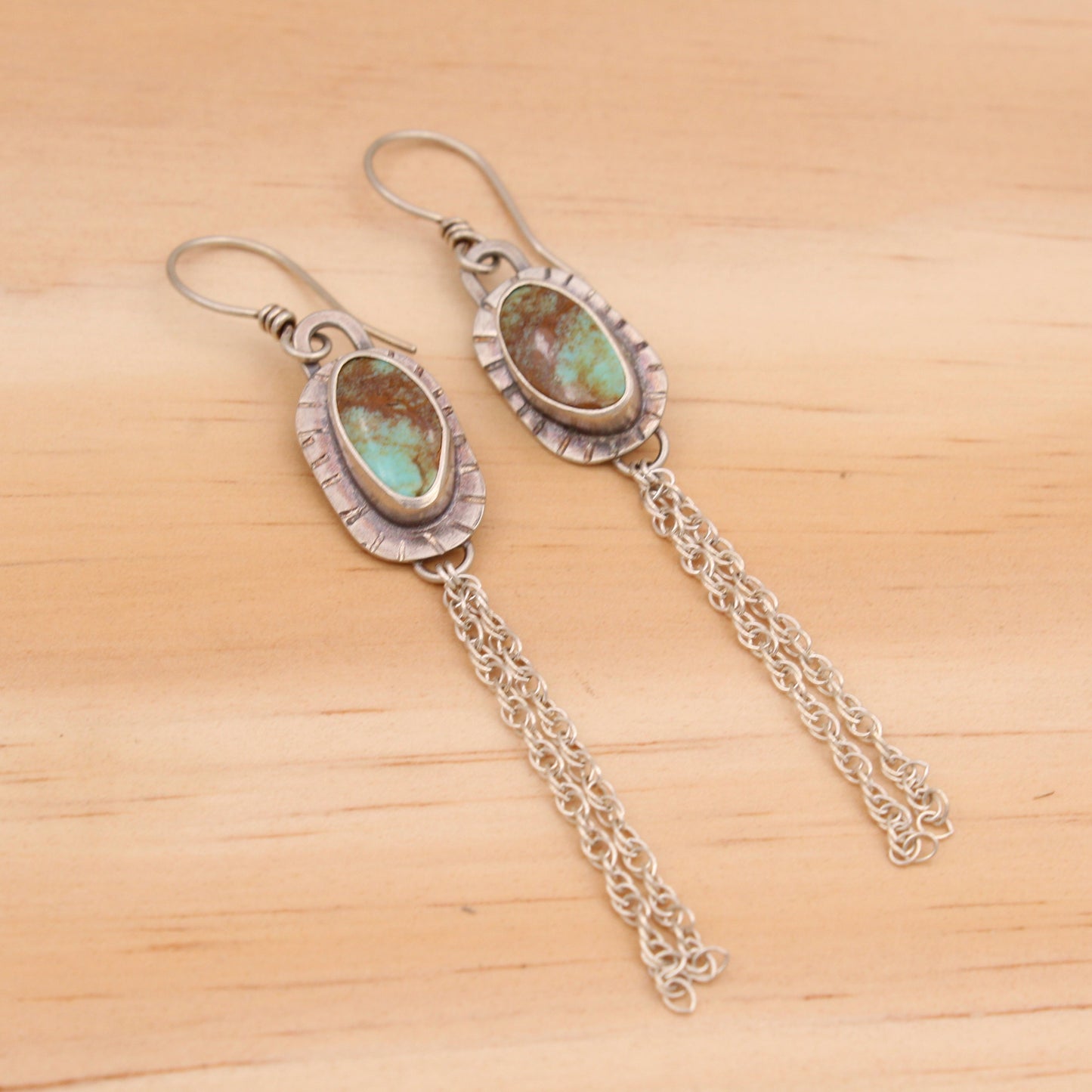 Kingman Turquoise and Silver Chain Earrings