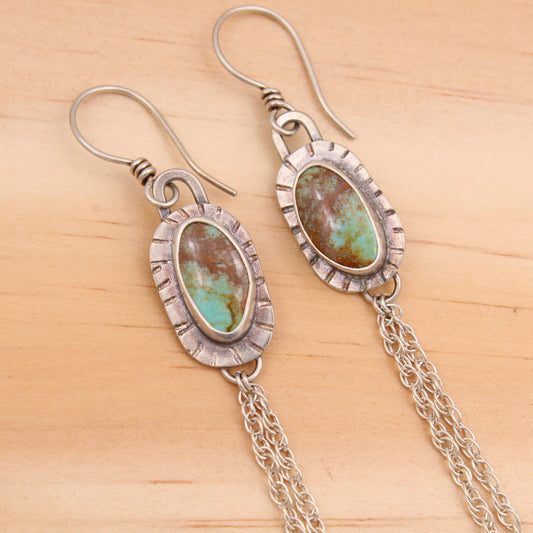 Kingman Turquoise and Silver Chain Earrings