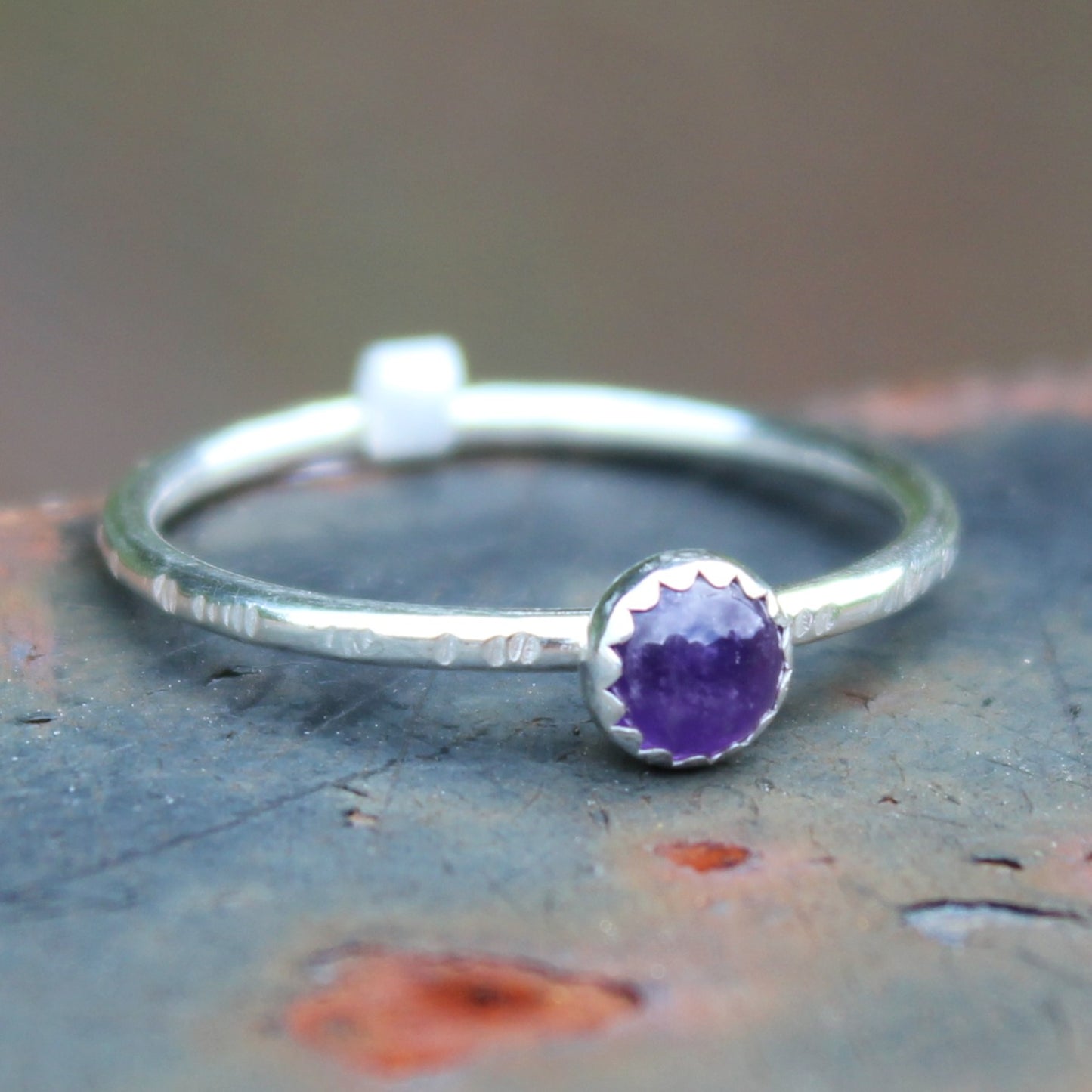Size 9.5 Amethyst and Sterling Silver Stack Ring