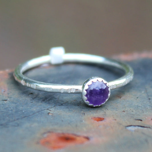 Size 9.5 Amethyst and Sterling Silver Stack Ring
