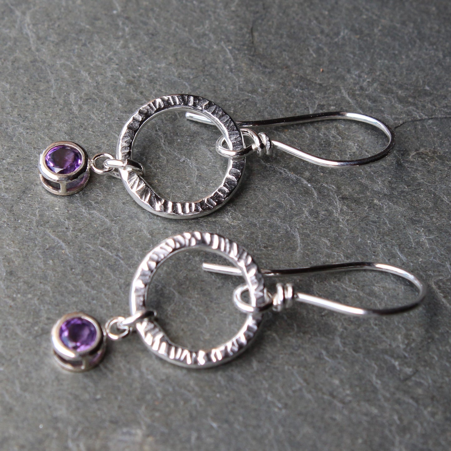 Purple CZ and Silver Dangle Earrings