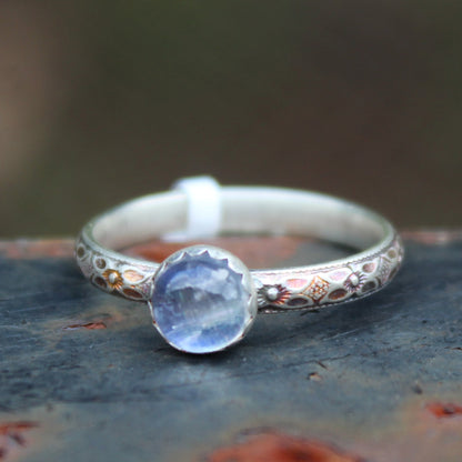 Size 7 1/2 Rainbow Moonstone on Dogwood Flower Band